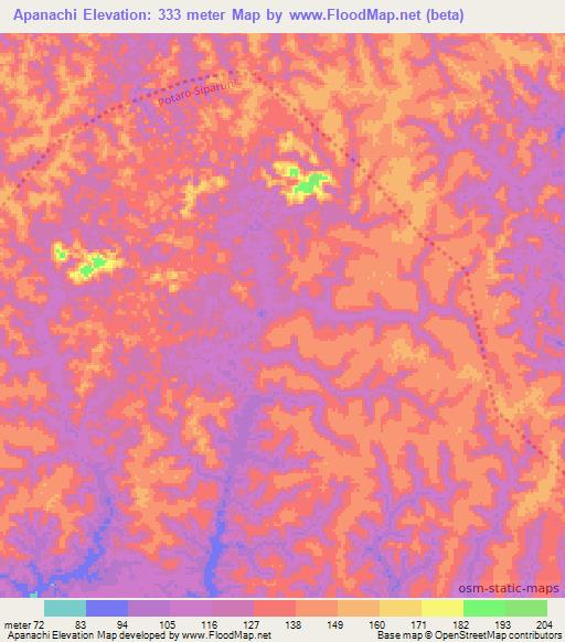 Apanachi,Guyana Elevation Map