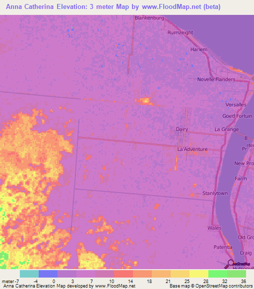 Anna Catherina,Guyana Elevation Map