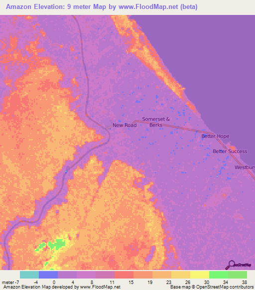 Amazon,Guyana Elevation Map