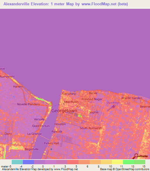 Alexanderville,Guyana Elevation Map