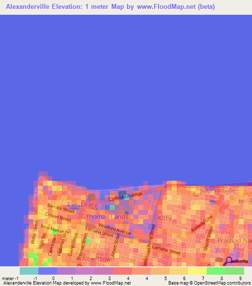 Alexanderville,Guyana Elevation Map