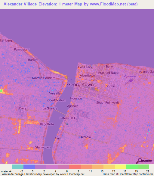 Alexander Village,Guyana Elevation Map