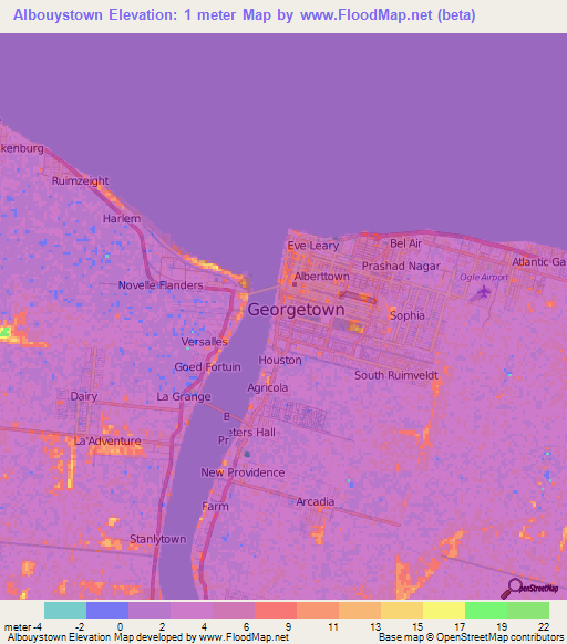 Albouystown,Guyana Elevation Map