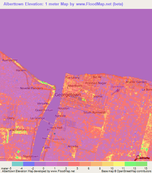 Alberttown,Guyana Elevation Map