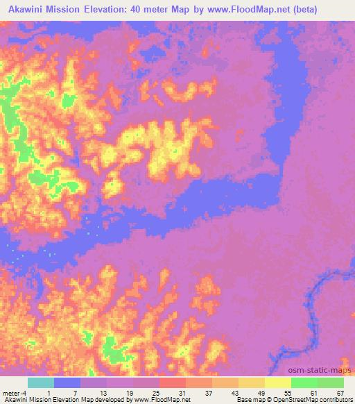 Akawini Mission,Guyana Elevation Map