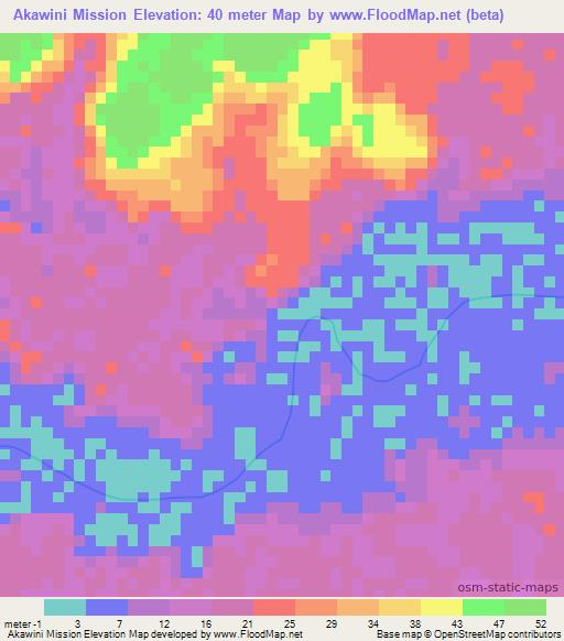 Akawini Mission,Guyana Elevation Map