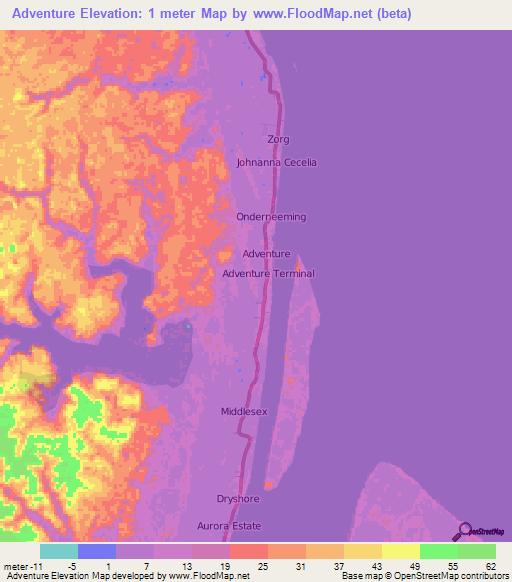 Adventure,Guyana Elevation Map