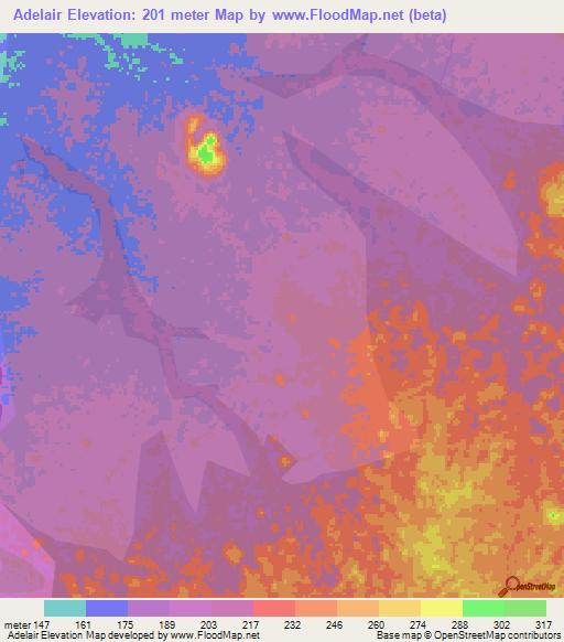 Adelair,Guyana Elevation Map