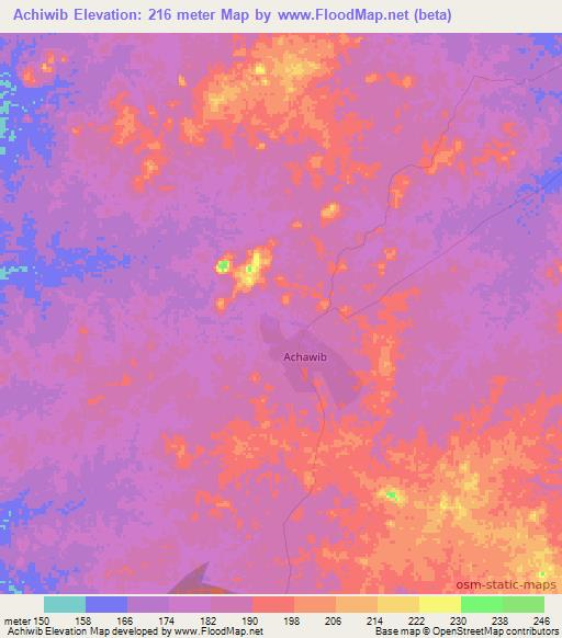 Achiwib,Guyana Elevation Map