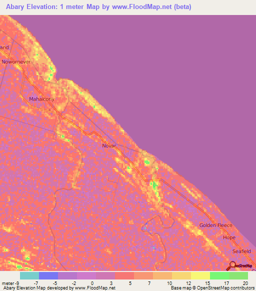 Abary,Guyana Elevation Map