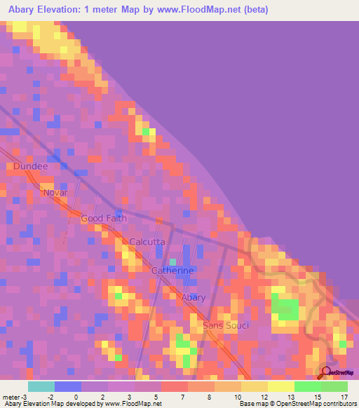 Abary,Guyana Elevation Map