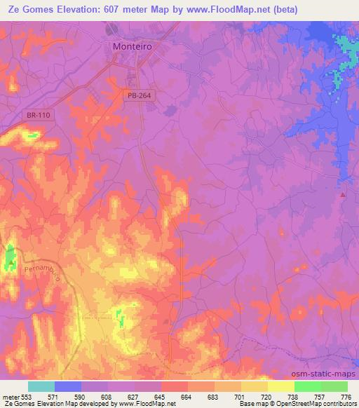 Ze Gomes,Brazil Elevation Map