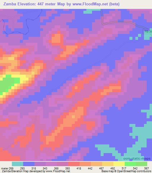 Zamba,Brazil Elevation Map