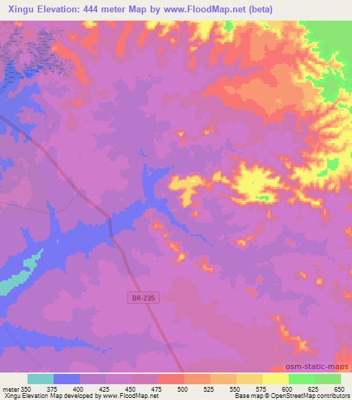 Xingu,Brazil Elevation Map