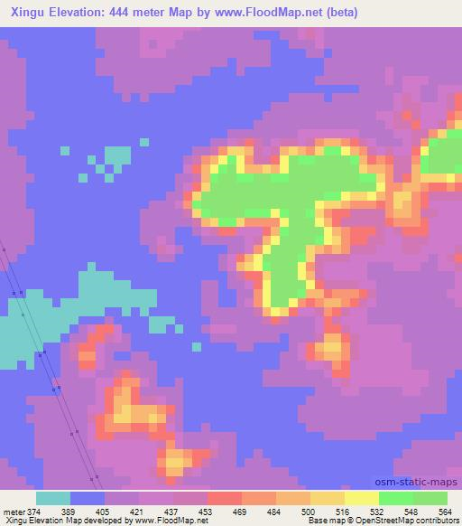 Xingu,Brazil Elevation Map