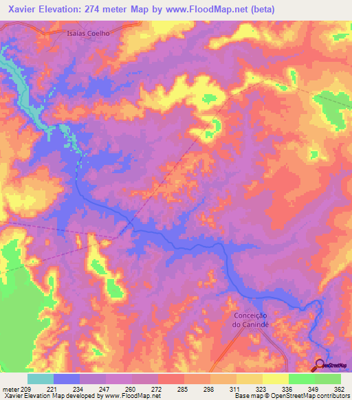 Xavier,Brazil Elevation Map