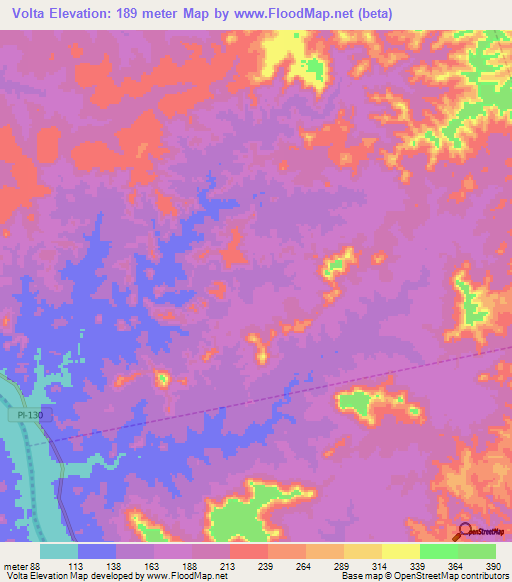 Volta,Brazil Elevation Map