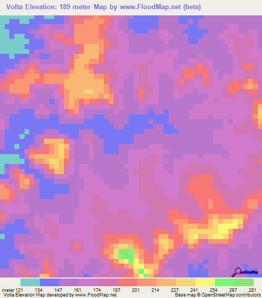 Volta,Brazil Elevation Map