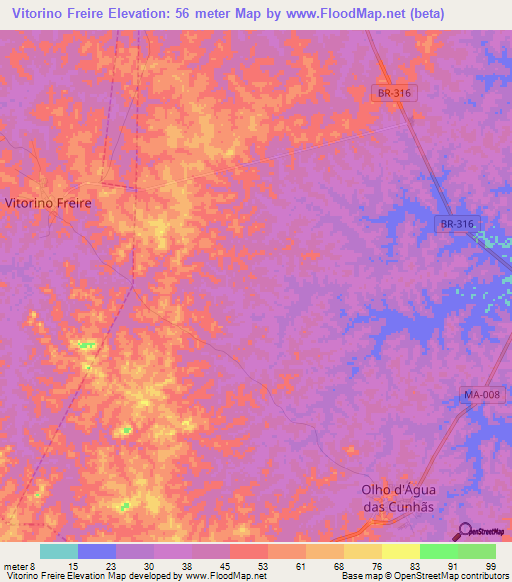 Vitorino Freire,Brazil Elevation Map