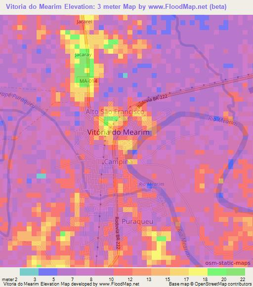 Vitoria do Mearim,Brazil Elevation Map