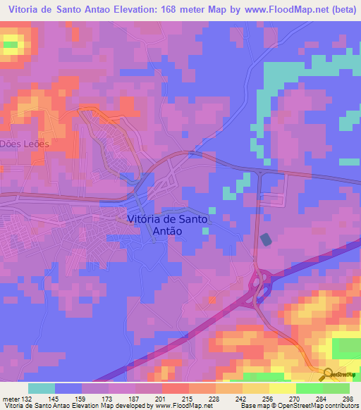 Vitoria de Santo Antao,Brazil Elevation Map