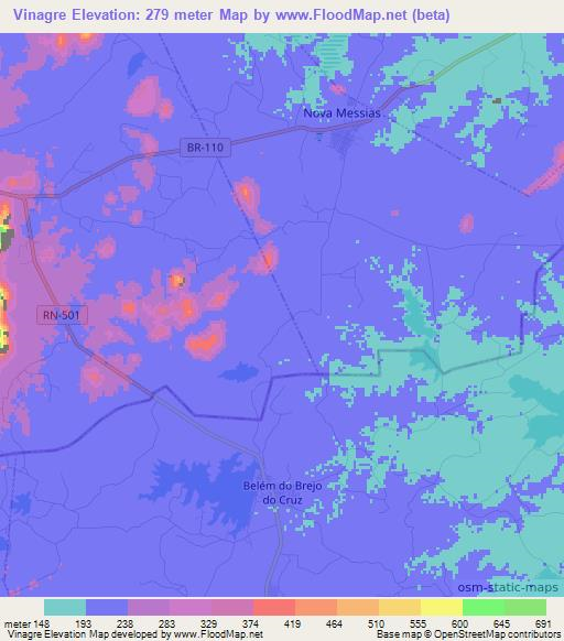 Vinagre,Brazil Elevation Map