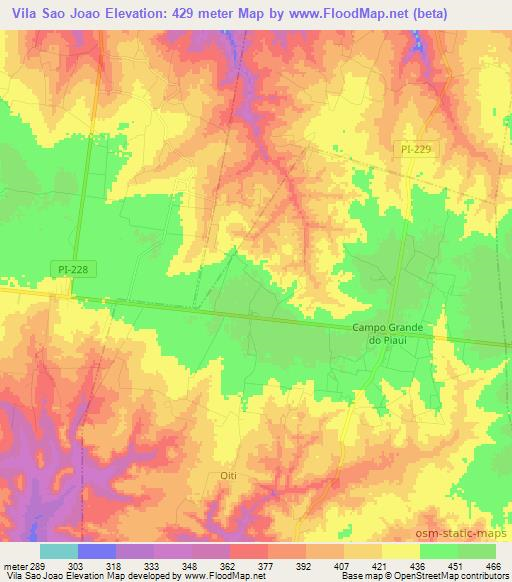 Vila Sao Joao,Brazil Elevation Map