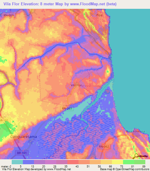 Vila Flor,Brazil Elevation Map