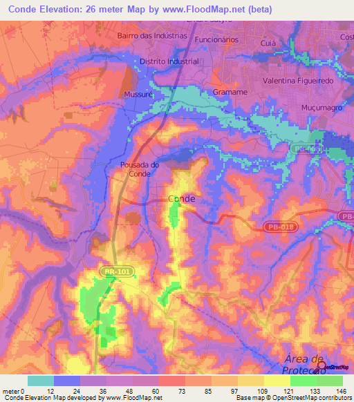 Conde,Brazil Elevation Map