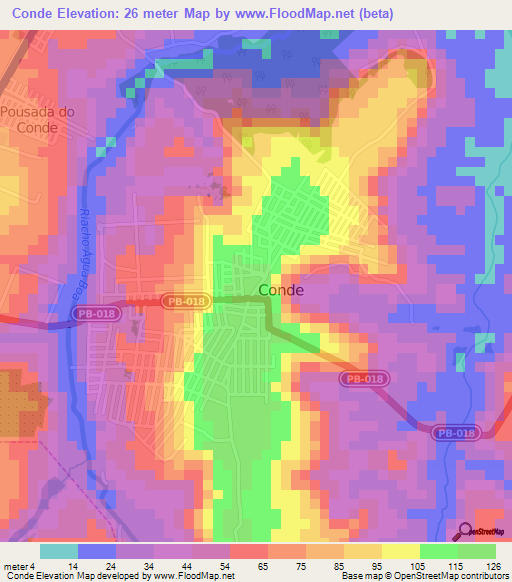 Conde,Brazil Elevation Map