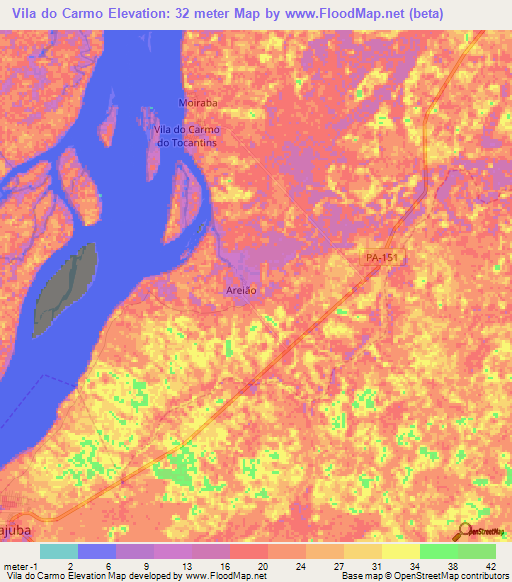 Vila do Carmo,Brazil Elevation Map