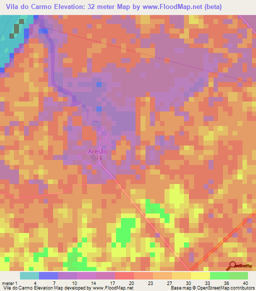 Vila do Carmo,Brazil Elevation Map