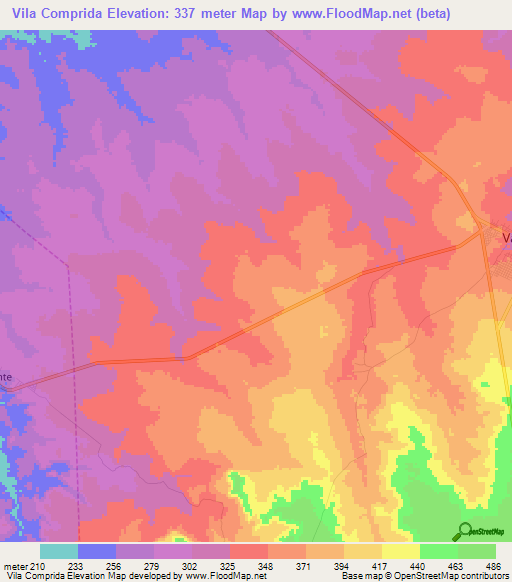 Vila Comprida,Brazil Elevation Map