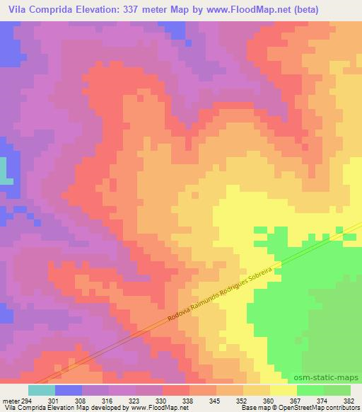 Vila Comprida,Brazil Elevation Map