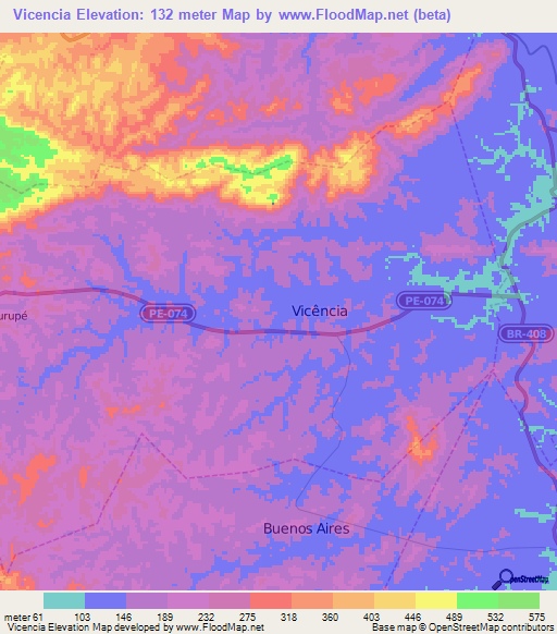 Vicencia,Brazil Elevation Map