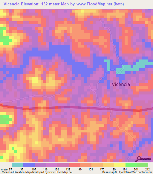 Vicencia,Brazil Elevation Map