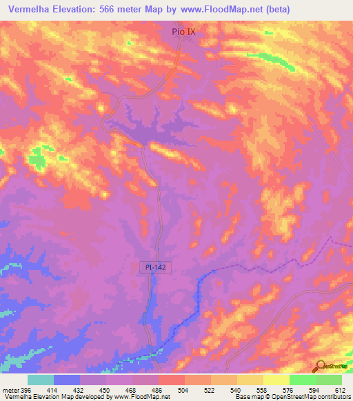 Vermelha,Brazil Elevation Map