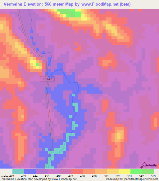 Vermelha,Brazil Elevation Map