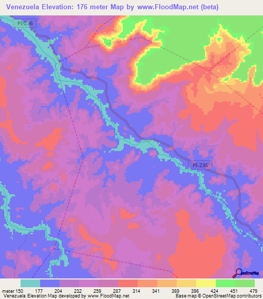 Venezuela,Brazil Elevation Map