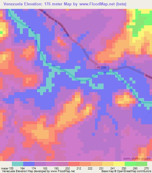 Venezuela,Brazil Elevation Map