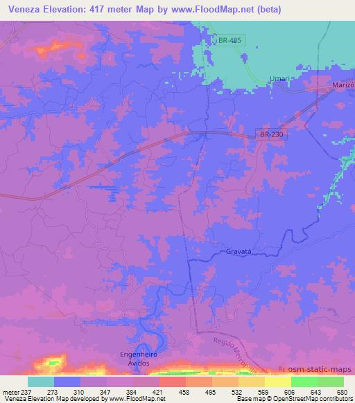 Veneza,Brazil Elevation Map