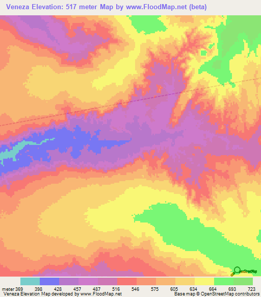 Veneza,Brazil Elevation Map