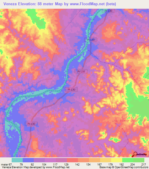 Veneza,Brazil Elevation Map