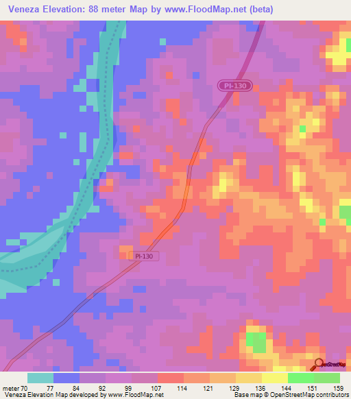 Veneza,Brazil Elevation Map