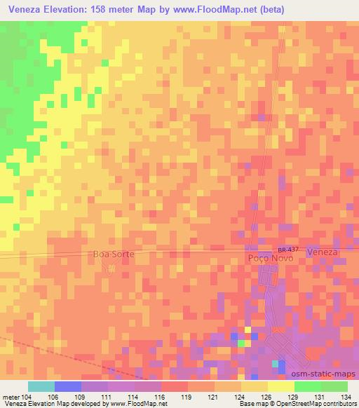 Veneza,Brazil Elevation Map