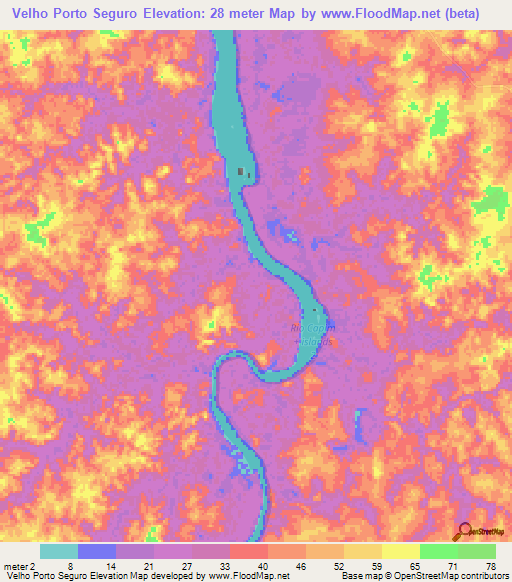 Velho Porto Seguro,Brazil Elevation Map