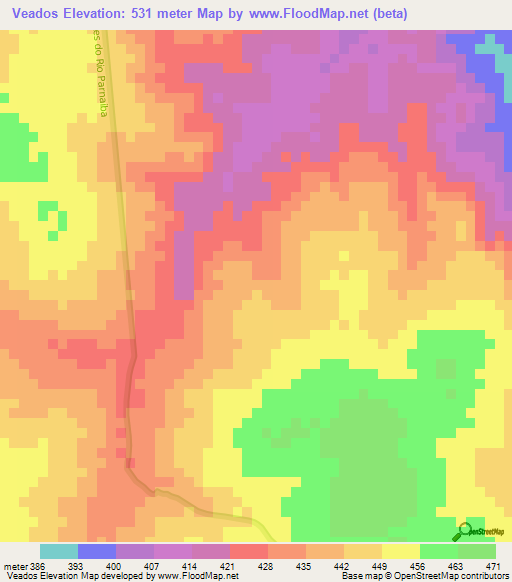 Veados,Brazil Elevation Map