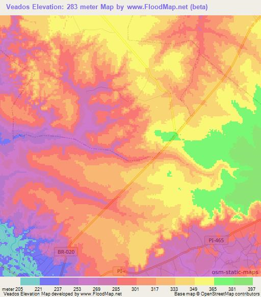 Veados,Brazil Elevation Map