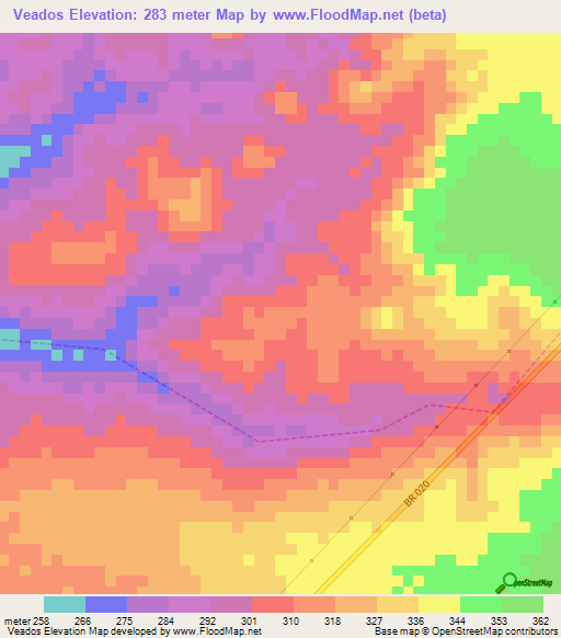 Veados,Brazil Elevation Map