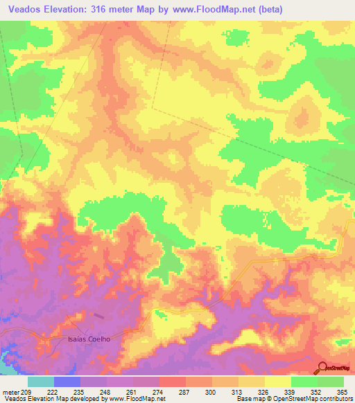 Veados,Brazil Elevation Map